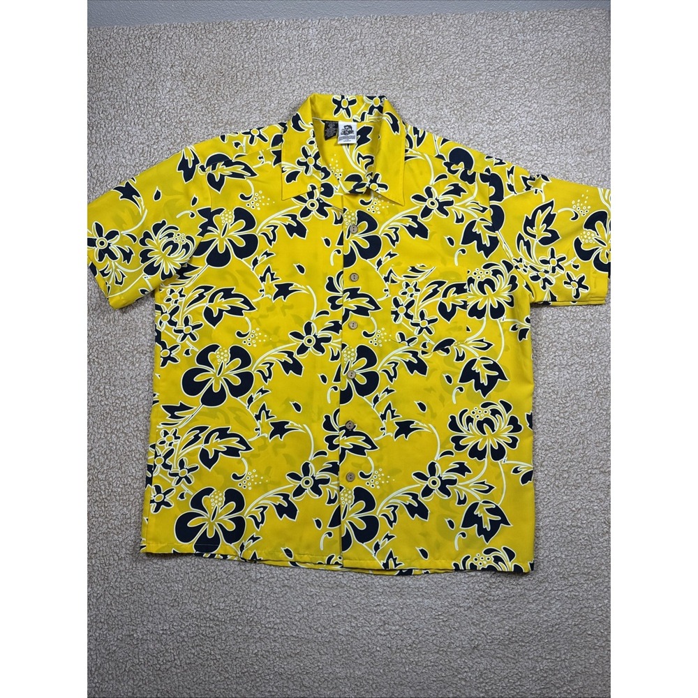 Kennington Ltd California Mens XL Hawaiian Shirt Yellow Floral Hula Vacation